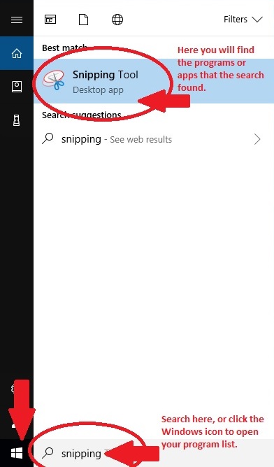 How to Access Your Snipping Tool Step One, Way One