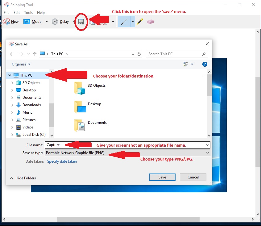 Saving a screenshot, step 4, snipping Step 4, Snipping