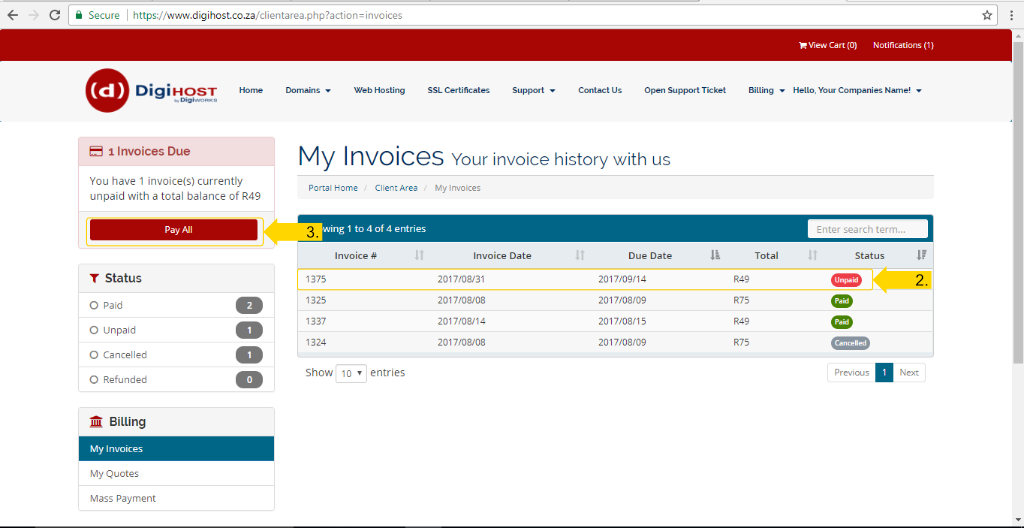 View and Pay Invoices - Screen 2