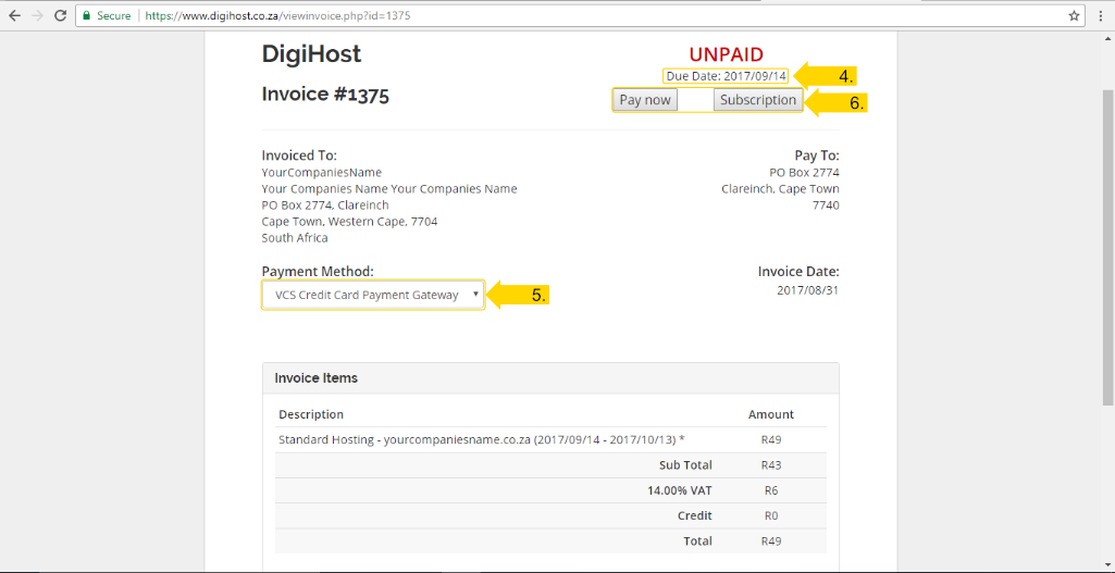 View and Pay Invoices - Screen 3