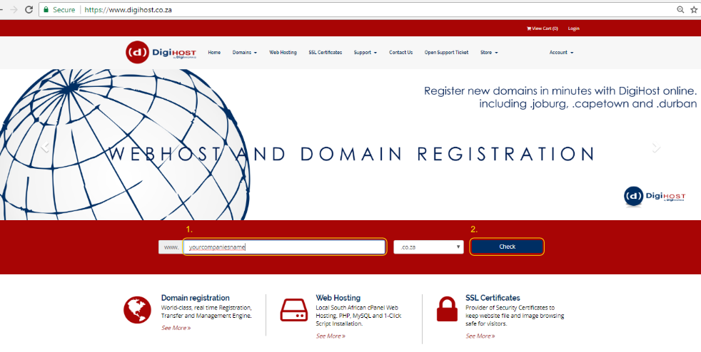 Register a Domain - Screen 1